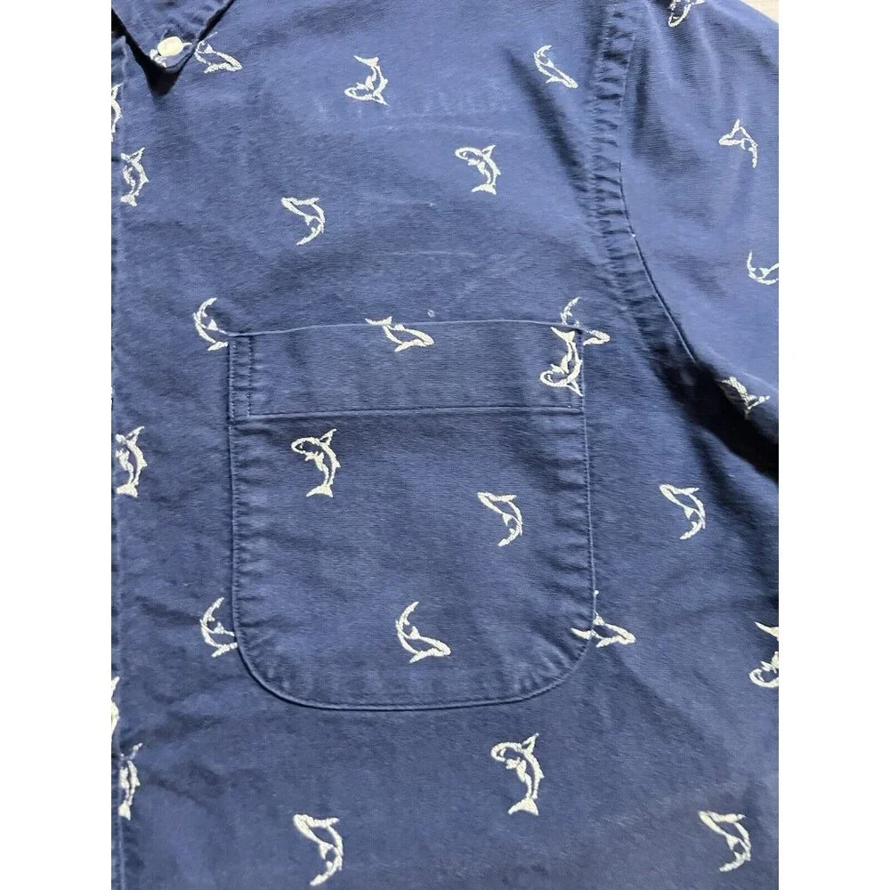 Ralph Lauren All Over Sharks 1/2 Button Shirt Mens‎ S Blue Short Sleeve Pullover